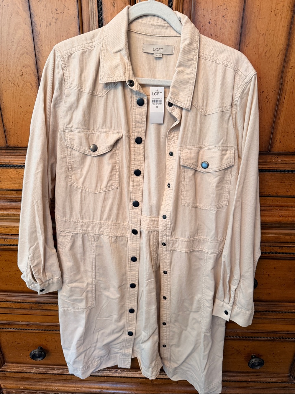 LOFT Beige/Tan Long Sleeve Utility Shirt Dress with Snap Buttons